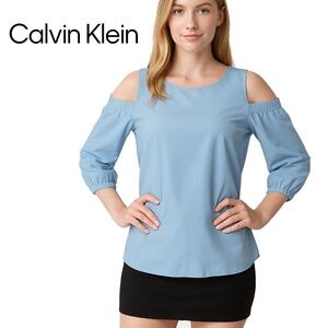 Calvin Klein Cold Shoulder Blouse 100% Cotton Tank Peep Hole Branded NWT